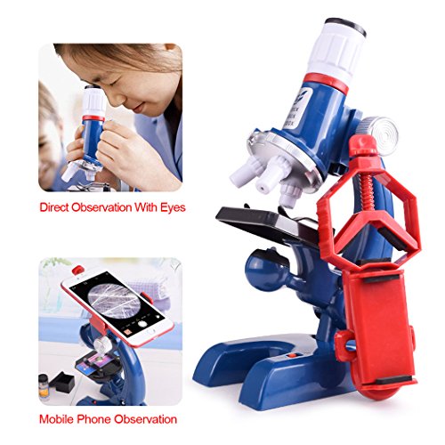 HONPHIER Niños Microscopio Kit Scienza Microscopio Bambini 100x 400x 1200x Microscopio con LED Luci Teléfono Soporte Ajustable Kit de Microscopio para Estudiantess