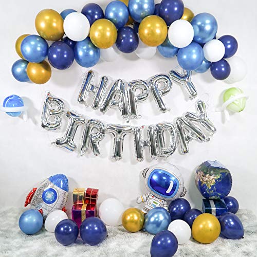 Hotelvs Decoracion Cumpleaños Niño, Temáticas del Espacio Exterior Globos de Cumpleaños Fiesta Cohete Astronauta Tierra Happy Birthday Globo Infantil Adornos