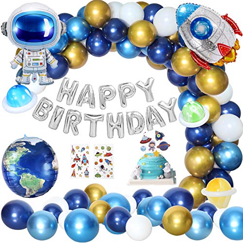 Hotelvs Decoracion Cumpleaños Niño, Temáticas del Espacio Exterior Globos de Cumpleaños Fiesta Cohete Astronauta Tierra Happy Birthday Globo Infantil Adornos