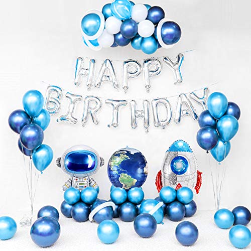 Hotelvs Decoracion Cumpleaños Niño, Temáticas del Espacio Exterior Globos de Cumpleaños Fiesta Cohete Astronauta Tierra Happy Birthday Globo Infantil Adornos