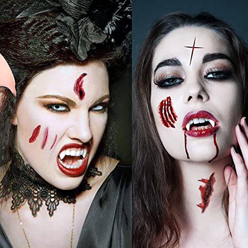 HOWAF 2 Pares Orejas de Elfo + 2 Pares Dientes de Vampiros, Orejas + Halloween Zombi Cicatrices Tatuajes Fiesta de Halloween Disfrazar para Adultos Cosplay Halloween Carnaval Accesorios