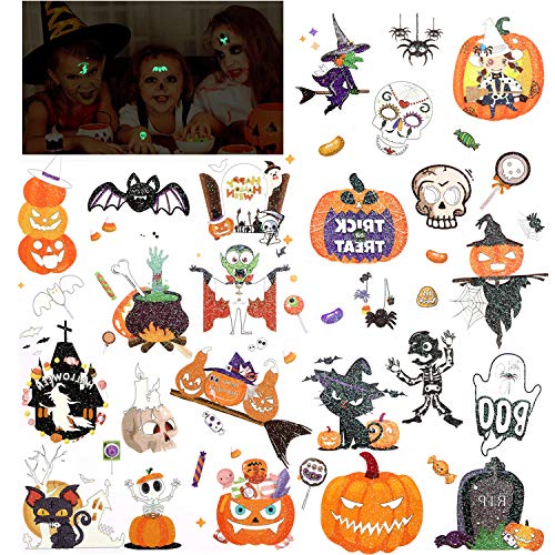 HOWAF Halloween Tatuaje Luminoso,Tatuajes Temporales de Halloween Falso Tatuajes Pegatinas para Niños niñas Decoración Infantiles Fiesta de Halloween cumpleaños de niños Regalo