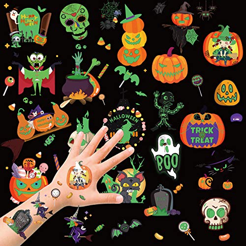 HOWAF Halloween Tatuaje Luminoso,Tatuajes Temporales de Halloween Falso Tatuajes Pegatinas para Niños niñas Decoración Infantiles Fiesta de Halloween cumpleaños de niños Regalo