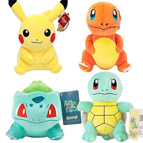 hqycjyoe 4 Unids / Set 20-32Cm Lindo Anime Pokemon Juguetes De Peluche Muñeca Charmander Squirtle Pikachu Bulbasaur Suave Peluche Regalo para Niños