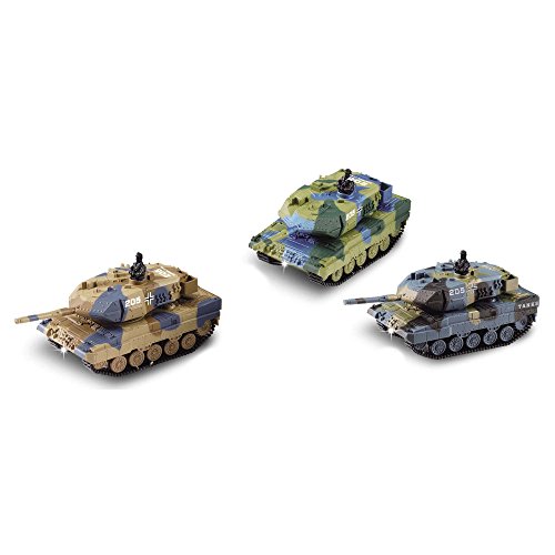 HSP Himoto German Leopard 2A6 – Mini tanque teledirigido con simulación de disparo, iluminación, escala 1:77, juego completo, incluye control remoto