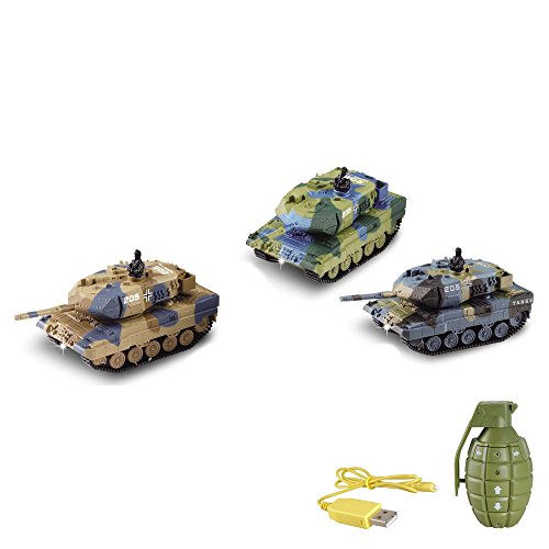 HSP Himoto German Leopard 2A6 – Mini tanque teledirigido con simulación de disparo, iluminación, escala 1:77, juego completo, incluye control remoto