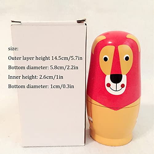 HUANHUI Matryoshka del Ruso Matrioskas Lindo León Lobo Tigre Mono Búho Ardilla Animal Ruso Anidación Muñecas Matryoshka Muñeca Conjunto 6 Piezas Hecho A Mano Muñecas Matrioska