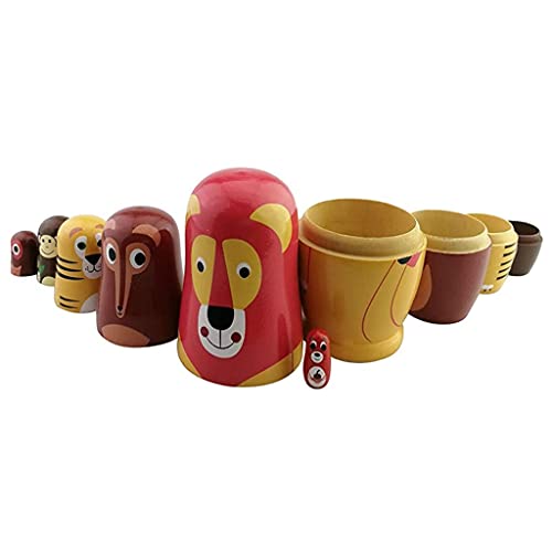 HUANHUI Matryoshka del Ruso Matrioskas Lindo León Lobo Tigre Mono Búho Ardilla Animal Ruso Anidación Muñecas Matryoshka Muñeca Conjunto 6 Piezas Hecho A Mano Muñecas Matrioska