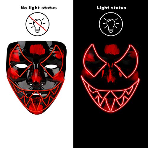 HUAQIN Máscara LED Venom para Halloween, con 3 modos de iluminación, para fiestas, Halloween, carnaval, cosplay, adultos y niños a partir de 5 años (rojo)