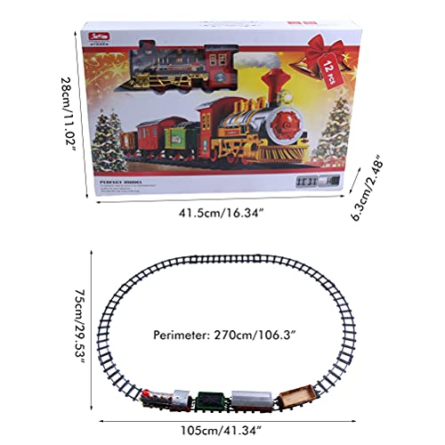 HUSHUI Juego de Trenes navideños, Juego de Trenes eléctricos navideños para niños Tren ferroviario eléctrico con luz y Sonido Fiesta en casa Decoración del árbol de Navidad Regalo para niños