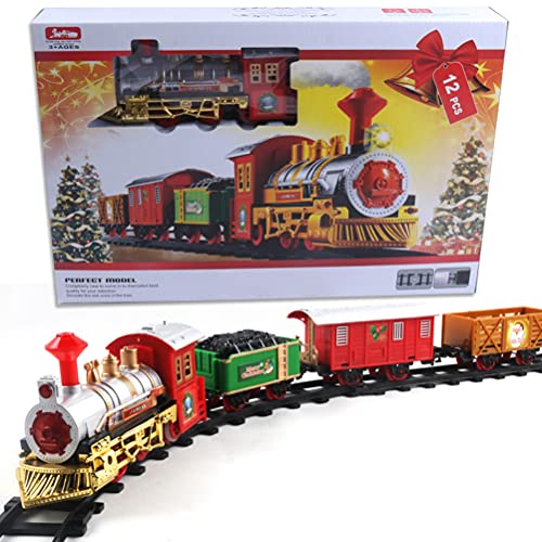 HUSHUI Juego de Trenes navideños, Juego de Trenes eléctricos navideños para niños Tren ferroviario eléctrico con luz y Sonido Fiesta en casa Decoración del árbol de Navidad Regalo para niños