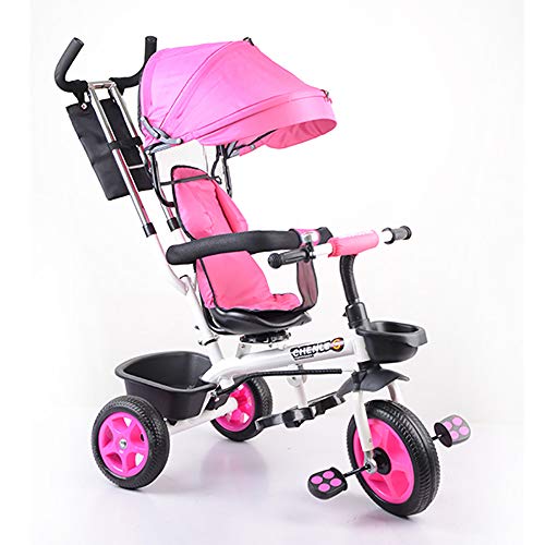 HYLX 4 en 1 Triciclo Infantil Bebe Evolutivo Trike Bike Bebé Plegable Pedal Bicicleta Niños Capota Extraíble Barra Telescópica Control Parental Dirección 6 Meses a 5 Años Máx 30 kg, Pink