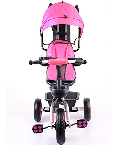 HYLX 4 en 1 Triciclo Infantil Bebe Evolutivo Trike Bike Bebé Plegable Pedal Bicicleta Niños Capota Extraíble Barra Telescópica Control Parental Dirección 6 Meses a 5 Años Máx 30 kg, Pink