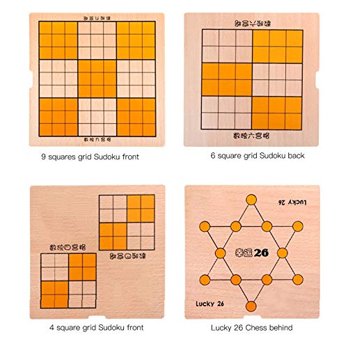 Hztyyier 5 en 1 Sudoku Puzzle Juego de Mesa Tablero de ajedrez Volador de Madera Juego Familiar para Adultos y niños