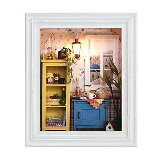 Hztyyier Casa de muñecas de Bricolaje Marco de Fotos de Madera en Miniatura Creativa Casa de muñecas Kits de Modelo con Luces Decoración para el hogar Regalos para niños y niñas