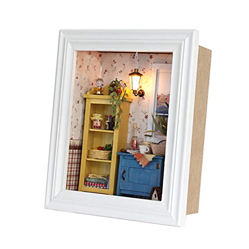 Hztyyier Casa de muñecas de Bricolaje Marco de Fotos de Madera en Miniatura Creativa Casa de muñecas Kits de Modelo con Luces Decoración para el hogar Regalos para niños y niñas