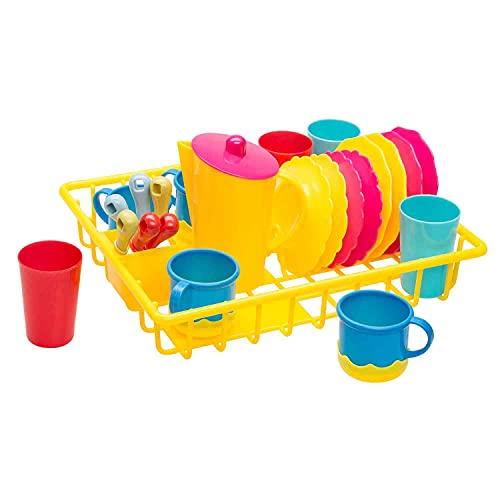 Idena 40185 – Cesta de vajilla de Juguete de 25 Piezas, Accesorios para Cocina de Juego con Platos, Tazas, Vasos, Cubiertos y Tetera, para niños, para Jugar y Aprender Habilidades prácticas