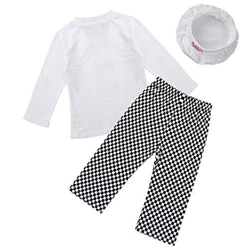 IEFIEL Disfraces de Cocinero de Fiesta Carnaval Navidad para Bebé Niña Niño 3Pcs Camiseta Chef+ Pantalones + Gorro Cocinero Blanco 12-18 Meses