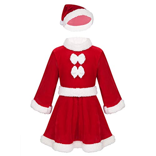 IEFIEL Disfraz de Papá Noel Niño Niña para Navidad Vestido Manga Larga/Chaqueta Cálido+Sombrero Navideño Traje Nvidad Bebe Niño Unisex Rojo A 2-3 años