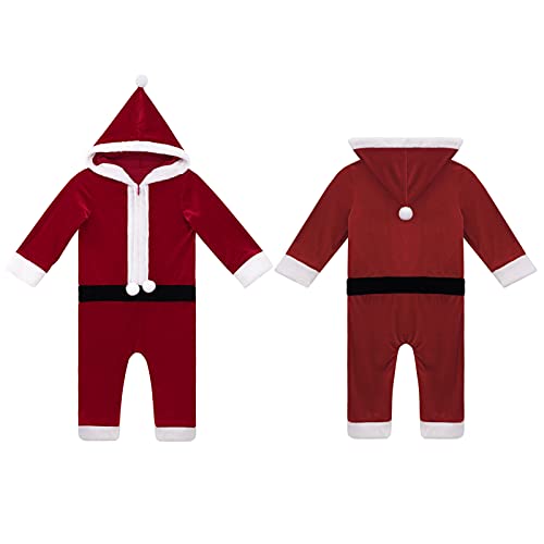 IEFIEL Disfraz de Papá Noel Niño Niña para Navidad Vestido Manga Larga/Chaqueta Cálido+Sombrero Navideño Traje Nvidad Bebe Niño Unisex Rojo C 12-18 Meses