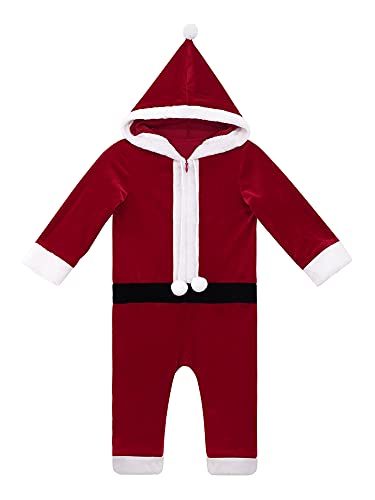 IEFIEL Disfraz de Papá Noel Niño Niña para Navidad Vestido Manga Larga/Chaqueta Cálido+Sombrero Navideño Traje Nvidad Bebe Niño Unisex Rojo C 12-18 Meses