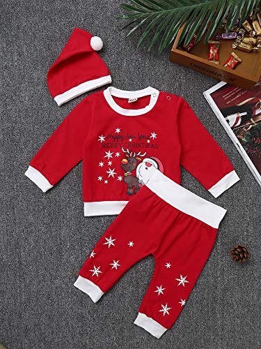 IEFIEL Disfraz Elfo Elfa para Bebé Unisex pelele de Duende Navidad Bodies Pijama Camisa Manga Larga Pantalones y Sombrero ropa niño Conjuntos de Fiesta Navidad Rojo 6-9 meses