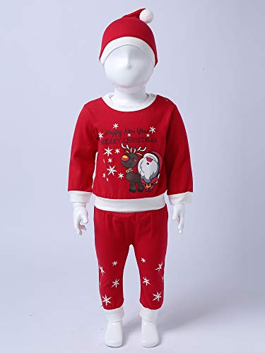 IEFIEL Disfraz Elfo Elfa para Bebé Unisex pelele de Duende Navidad Bodies Pijama Camisa Manga Larga Pantalones y Sombrero ropa niño Conjuntos de Fiesta Navidad Rojo 6-9 meses