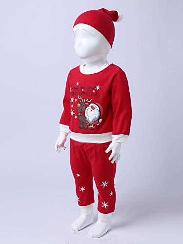 IEFIEL Disfraz Elfo Elfa para Bebé Unisex pelele de Duende Navidad Bodies Pijama Camisa Manga Larga Pantalones y Sombrero ropa niño Conjuntos de Fiesta Navidad Rojo 6-9 meses