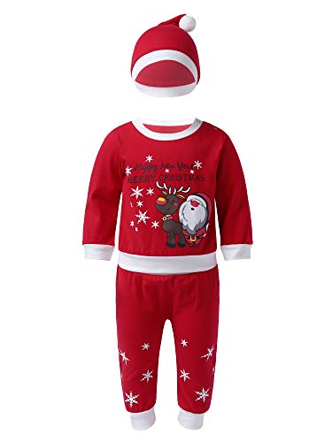 IEFIEL Disfraz Elfo Elfa para Bebé Unisex pelele de Duende Navidad Bodies Pijama Camisa Manga Larga Pantalones y Sombrero ropa niño Conjuntos de Fiesta Navidad Rojo 6-9 meses