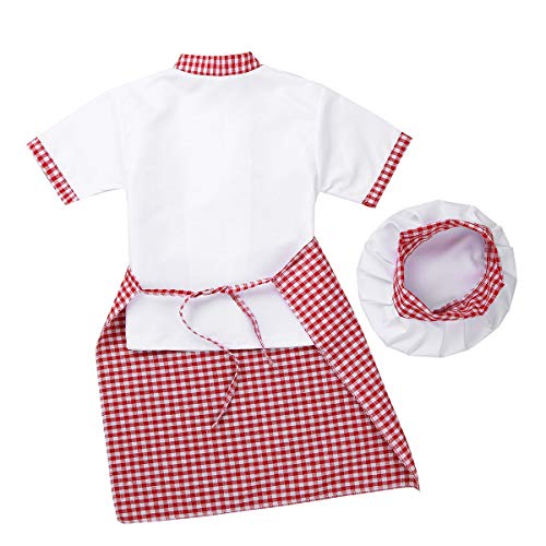 IEFIEL Unisex Disfraz de Cocinero Chef para Niño Niña Traje de Pastelero Panadero Cosplay Fiesta Desfile Camiseta Blanco Delantal y Gorro 4-12 Años Rojo 8-10 Años