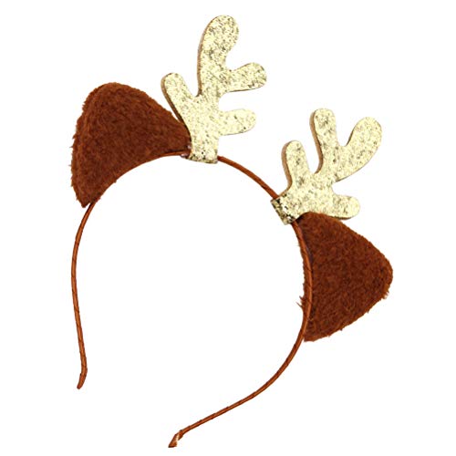 ifundom Decoraciones de Navidad, 2 unidades, cuernos de reno, accesorio de disfraz de Navidad, aros decorativos para el pelo, tocados para fiestas (dorados)