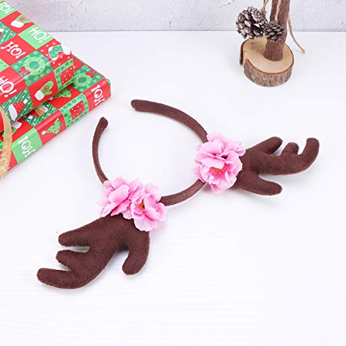 ifundom Decoraciones navideñas 3 unids floral Navidad decorativo diadema adorable bandas para el pelo de alce asta aros de pelo café tocado fiesta favores suministros decoraciones