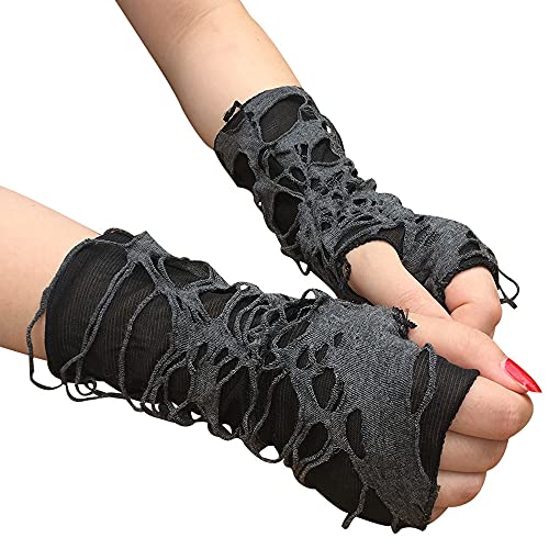 IGOSAIT Guantes de mujeres 1pair gótico negro sin dedos halloween halloween divertido punk rock guantes moda pop pop jazz discoteca mitones clubwear dance cosplay disfraces Dedo de satén estirado de