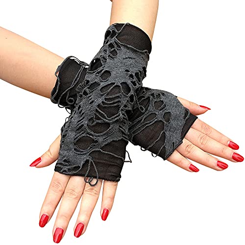 IGOSAIT Guantes de mujeres 1pair gótico negro sin dedos halloween halloween divertido punk rock guantes moda pop pop jazz discoteca mitones clubwear dance cosplay disfraces Dedo de satén estirado de