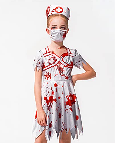 IKALI Disfraz de enfermera zombi para niña, disfraz de Halloween para niños Walking Dead, traje para mamá y yo hospital, uniforme para fiesta temática, 3 unidades