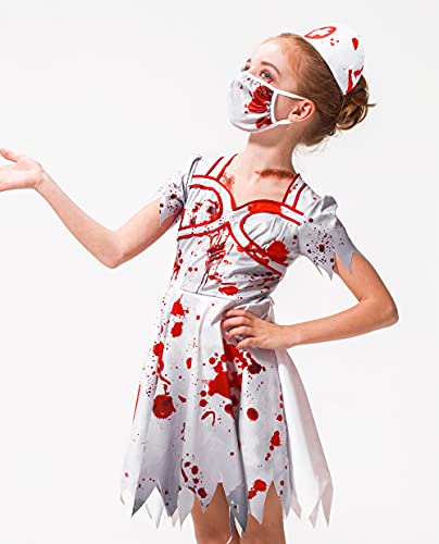 IKALI Disfraz de enfermera zombi para niña, disfraz de Halloween para niños Walking Dead, traje para mamá y yo hospital, uniforme para fiesta temática, 3 unidades