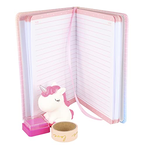 INCA. Juego de papelería niña. Unicornio rosa. Incluye: Cuaderno unicornio + Cinta adesiva LOVE + Sello unicornio + Tinta. Diario secreto niña. Regalo niña