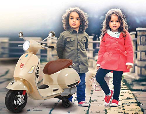 Indalchess Moto Scooter ELÉCTRICA Infantil 12 VOLTIOS, Color Beige