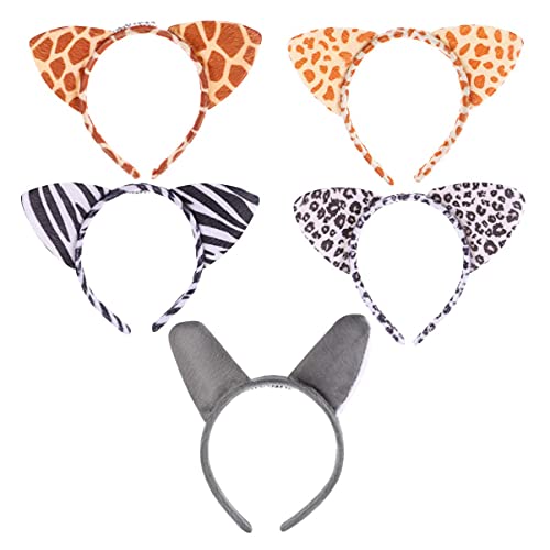 Individualidad 5 unids gato gato diademas leopardo leopardo estampado cebra jirafa lobo oreja pelo aro peluche animal cabello accesorios para el cabello compatible con vacaciones cosplay baile fiesta