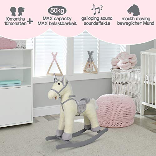 Infantastic® Caballo balancín – a partir de 1 año, con efectos de sonido, suave peluche, madera, peluche, para niños, elección de diseño – Balancín, juguete balancín (unicornio plateado)