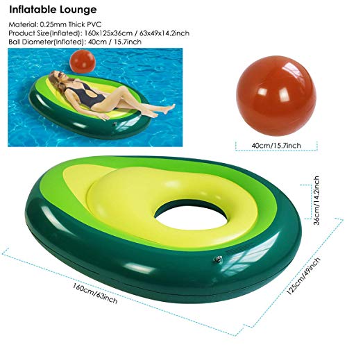 Inflable Aguacate Pool Float Floatie, Bolas flotantes para Piscina Piscina Tumbonas con Bola Diversión Verano Piscina Piscina Float Float Party Toys para Adultos Niños Diversión de Agua