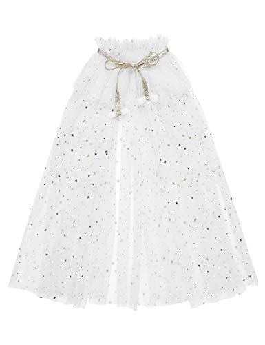 inhzoy Capa Lentejuelas de Princesa Hielo para Niña Capa Tul Chaqueta con Estrella Disfraz de Halloween Fiesta Carnaval Regalos Traje de Actuación Blanco L