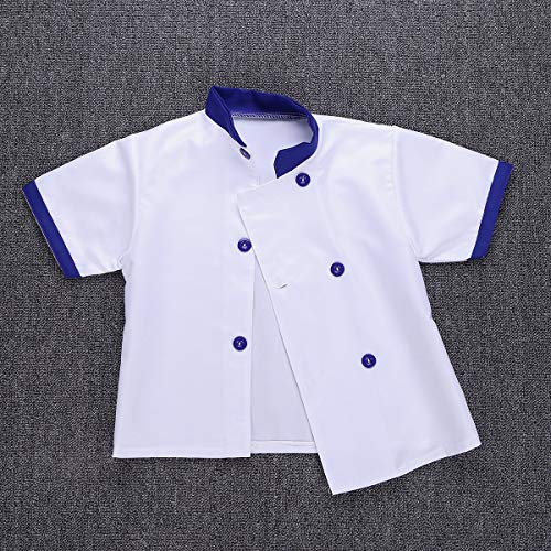 inhzoy Disfraz de Cocinero para Niños Niñas Cosplay Uniforme de Chef 3Pcs Camisa Delantal Gorro Traje de Cocina para Halloween Fiesta Carnaval Azul Y Blanco 4-5 años