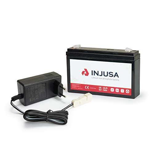 INJUSA - Batería de Litio y Cargador de 6V con Autonomía de 2 h 35 min y Tiempo de Carga de 3 h 45 min Compatible con Productos 6v