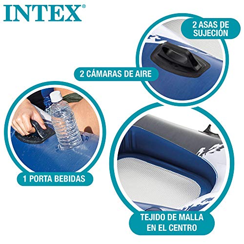 Intex 56862EU - Sillón hinchable INTEX, 104x163x51 cm, colchoneta sillón hinchable, hamaca hinchable, azul y blanco, con posavasos y asiento de malla, capacidad 100 Kg