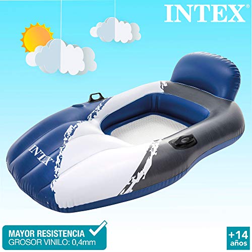 Intex 56862EU - Sillón hinchable INTEX, 104x163x51 cm, colchoneta sillón hinchable, hamaca hinchable, azul y blanco, con posavasos y asiento de malla, capacidad 100 Kg