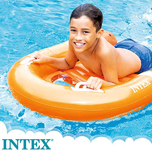 Intex 58154NP - Tabla surf niño, Tabla surf hinchable INTEX, 102x89 cm, peso máximo 40 kg, 2 asas de sujeción, color naranja, Tabla surf infantil, aprender a nadar