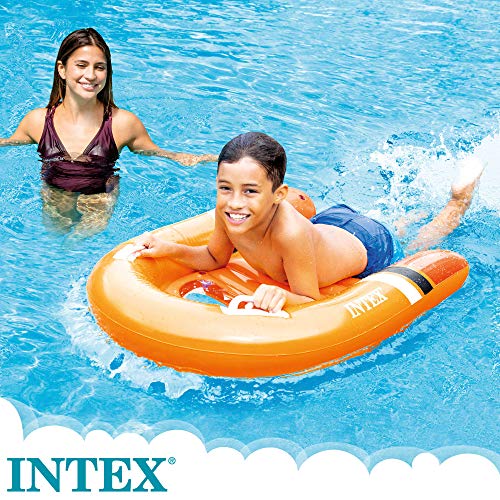 Intex 58154NP - Tabla surf niño, Tabla surf hinchable INTEX, 102x89 cm, peso máximo 40 kg, 2 asas de sujeción, color naranja, Tabla surf infantil, aprender a nadar