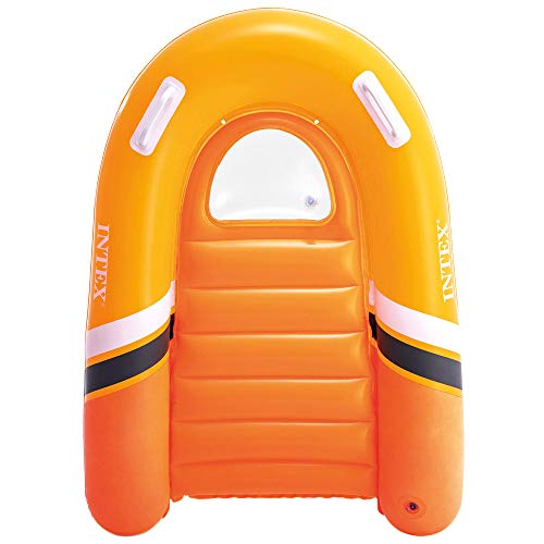 Intex 58154NP - Tabla surf niño, Tabla surf hinchable INTEX, 102x89 cm, peso máximo 40 kg, 2 asas de sujeción, color naranja, Tabla surf infantil, aprender a nadar