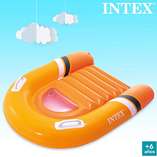 Intex 58154NP - Tabla surf niño, Tabla surf hinchable INTEX, 102x89 cm, peso máximo 40 kg, 2 asas de sujeción, color naranja, Tabla surf infantil, aprender a nadar